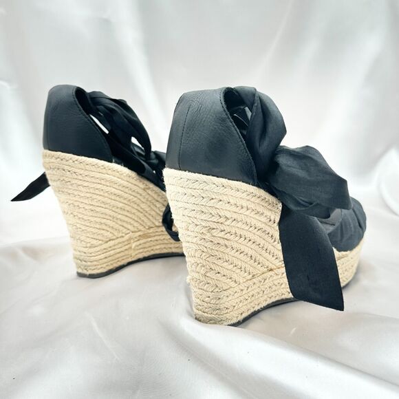UGG Lucianna Black Silk Leather Espadrille Wedge Sandals 1002916 - Sz 9.5 - Picture 4 of 11